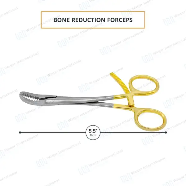 10 Bone Reduction Forceps 5½” Curved Serrated Jaws – Gold Handle - orthopedic instruments manufactured by Waqar International, Sialkot - view 3