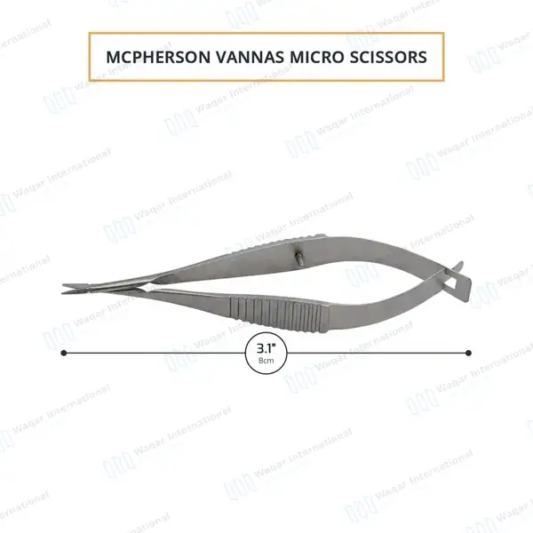 McPherson Vannas Micro Scissors Straight 8cm Sharp 5mm Blades - surgical instruments manufactured by Waqar International, Sialkot - view 3