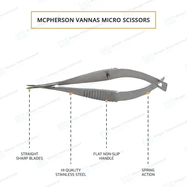 McPherson Vannas Micro Scissors Straight 8cm Sharp 5mm Blades - surgical instruments manufactured by Waqar International, Sialkot - view 4