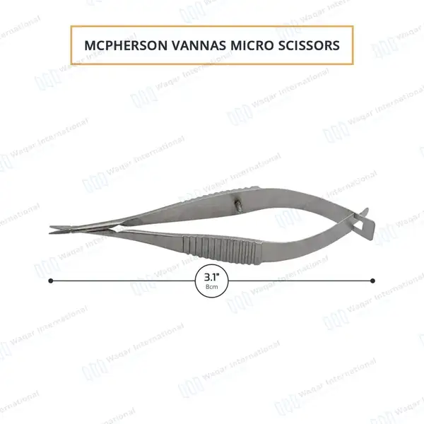 McPherson Vannas Micro Scissors Straight 8cm Sharp 3mm Blades - surgical instruments manufactured by Waqar International, Sialkot - view 3