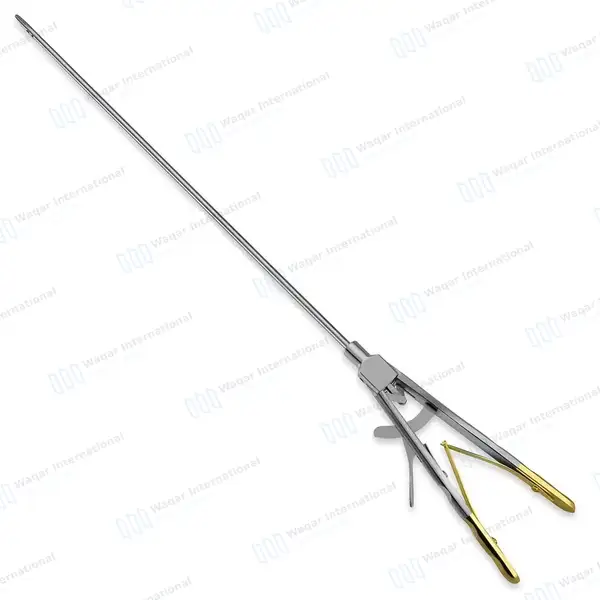 Laparoscopic Needle Holder 5x330mm Straight Jaws V-Shaped Gold Handle - surgical instruments manufactured by Waqar International, Sialkot - view 2