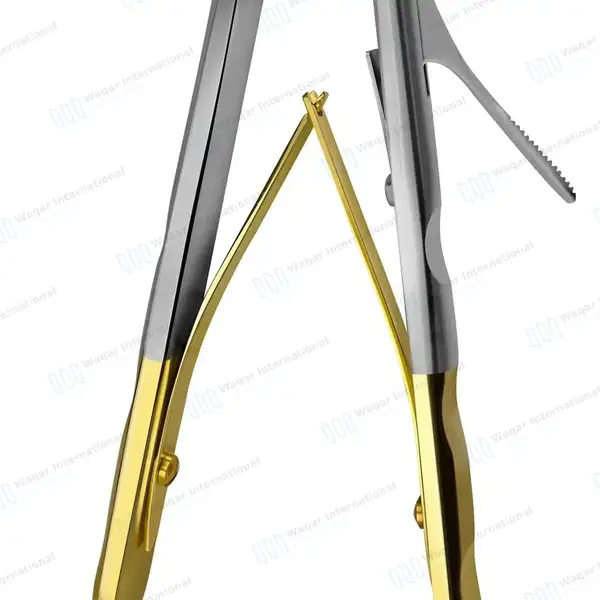 Laparoscopic Needle Holder 5x330mm Straight Jaws V-Shaped Gold Handle - surgical instruments manufactured by Waqar International, Sialkot - view 8
