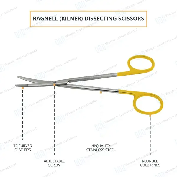T/C Ragnell Kilner Dissecting Scissor 5″ Flat Curved Blade - surgical instruments manufactured by Waqar International, Sialkot - view 4