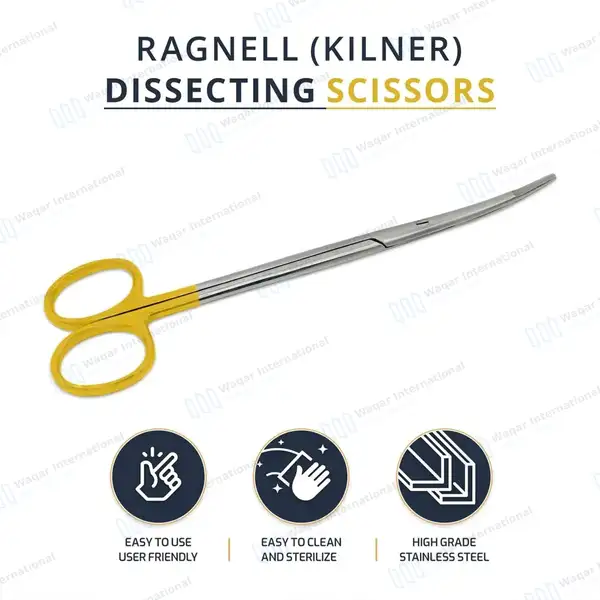 T/C Ragnell Kilner Dissecting Scissor 7″ Flat Curved Blade - surgical instruments manufactured by Waqar International, Sialkot - view 10