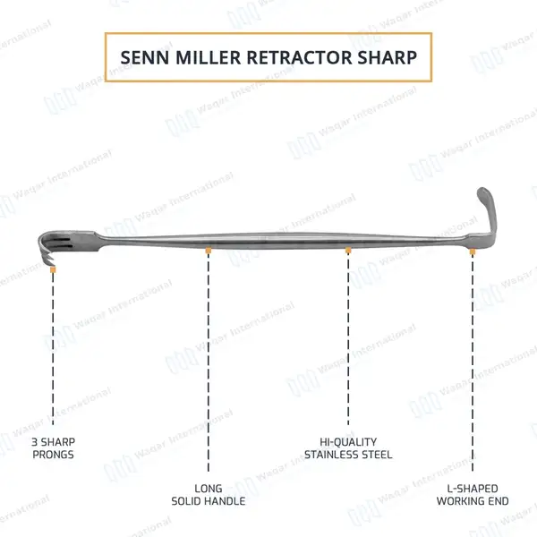 Senn Miller Retractor 3 Sharp Prongs 6 3/8″ Double Ended - surgical instruments manufactured by Waqar International, Sialkot - view 4