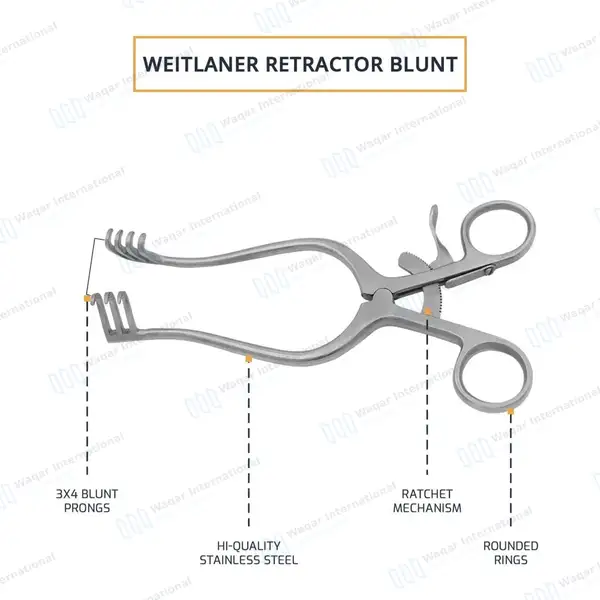 Weitlaner Retractor 5.5″ 3×4 Prongs Blunt - surgical instruments manufactured by Waqar International, Sialkot - view 2