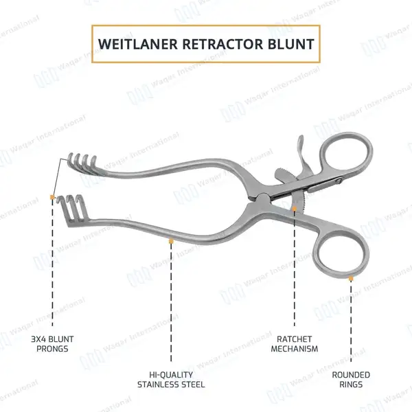 Weitlaner Retractor 6.5″ 3×4 Prongs Blunt - surgical instruments manufactured by Waqar International, Sialkot - view 4
