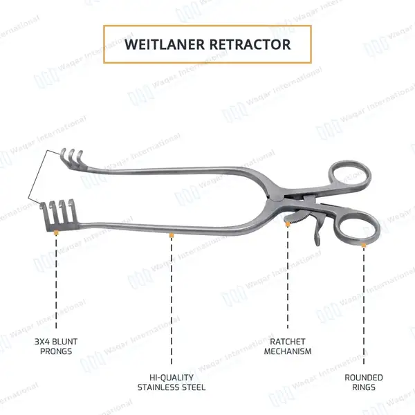 Weitlaner Retractor 9.5″ 3×4 Prongs Blunt - surgical instruments manufactured by Waqar International, Sialkot - view 4