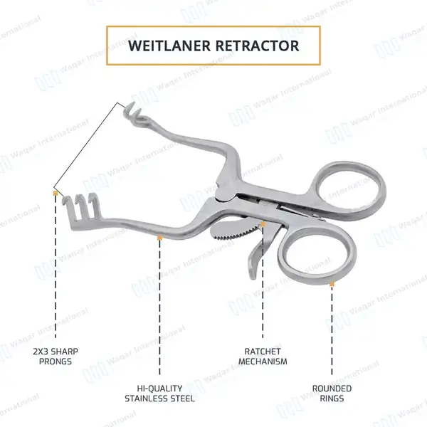 Weitlaner Retractor 2X3 Prong Sharp 4.5″ - surgical instruments manufactured by Waqar International, Sialkot - view 4