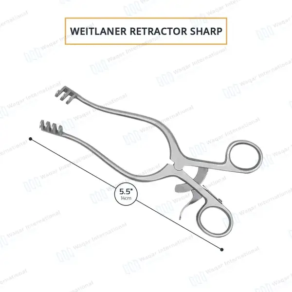 Weitlaner Retractor 3X4 Prong Sharp 5.5″ - surgical instruments manufactured by Waqar International, Sialkot - view 3