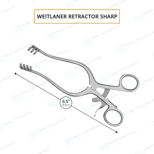 Weitlaner Retractor 3X4 Prong Sharp 6.5″ - surgical instruments manufactured by Waqar International, Sialkot - view 3
