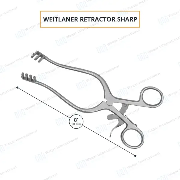 Weitlaner Retractor 3X4 Prong Sharp 8″ - surgical instruments manufactured by Waqar International, Sialkot - view 3
