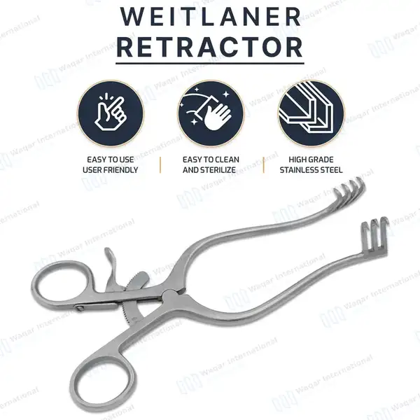Weitlaner Retractor 3X4 Prong Sharp 8″ - surgical instruments manufactured by Waqar International, Sialkot - view 10