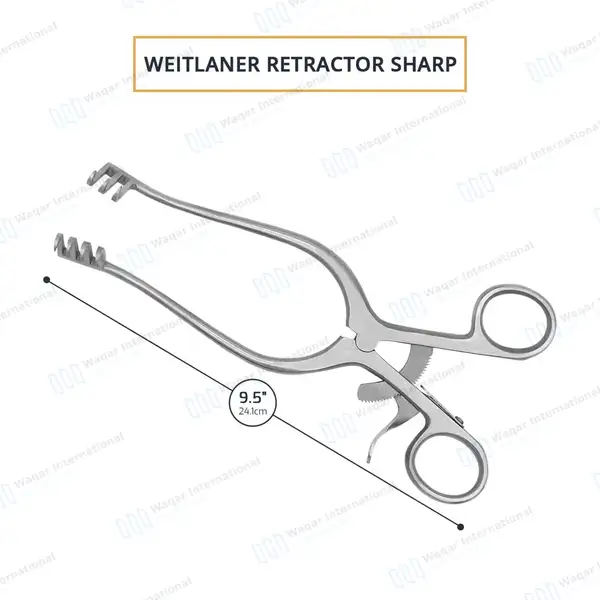 Weitlaner Retractor 3X4 Prong Sharp 9.5″ - surgical instruments manufactured by Waqar International, Sialkot - view 2