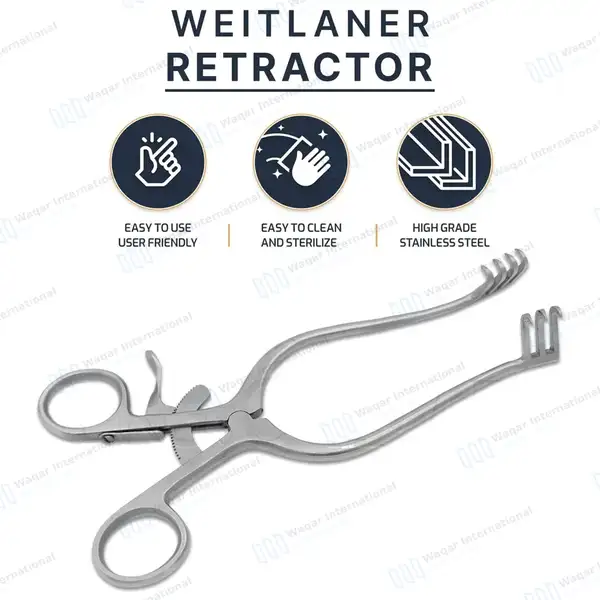 Weitlaner Retractor 3X4 Prong Sharp 9.5″ - surgical instruments manufactured by Waqar International, Sialkot - view 9