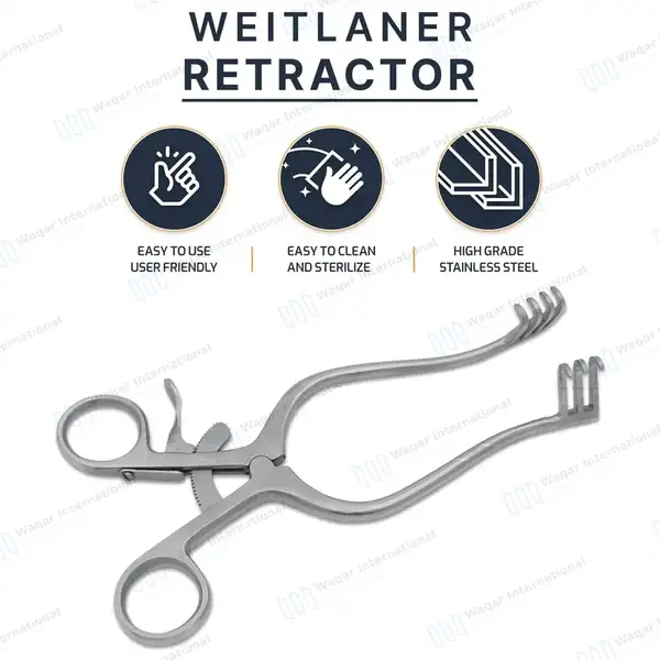 4 Pcs Weitlaner Retractor Set 5.5″, 6.5″, 8″ 9.5″ Blunt 3×4 Prong - surgical instruments manufactured by Waqar International, Sialkot - view 7