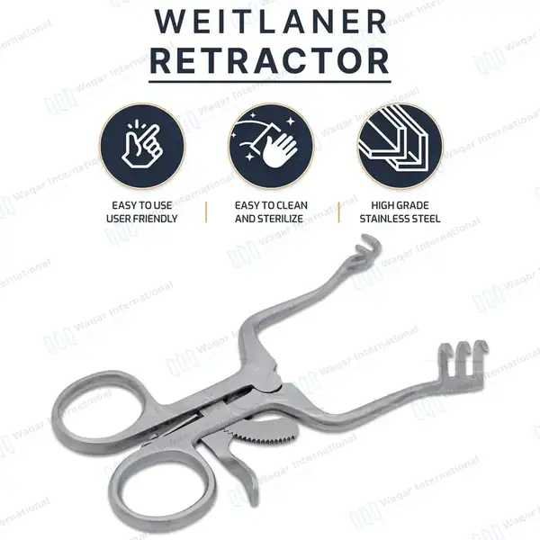 2 Pcs Weitlaner Self Retaining Retractor 4.5″ Sharp & Blunt 2×3 Prong - surgical instruments manufactured by Waqar International, Sialkot - view 5