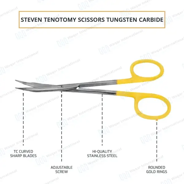 T/C Stevens Tenotomy Scissor 4.5″ Curved Sharp Tips - surgical instruments manufactured by Waqar International, Sialkot - view 4