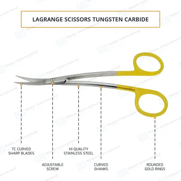T/C La Grange Gum Scissor 4.5″ Extra Sharp Double Curved - surgical instruments manufactured by Waqar International, Sialkot - view 4