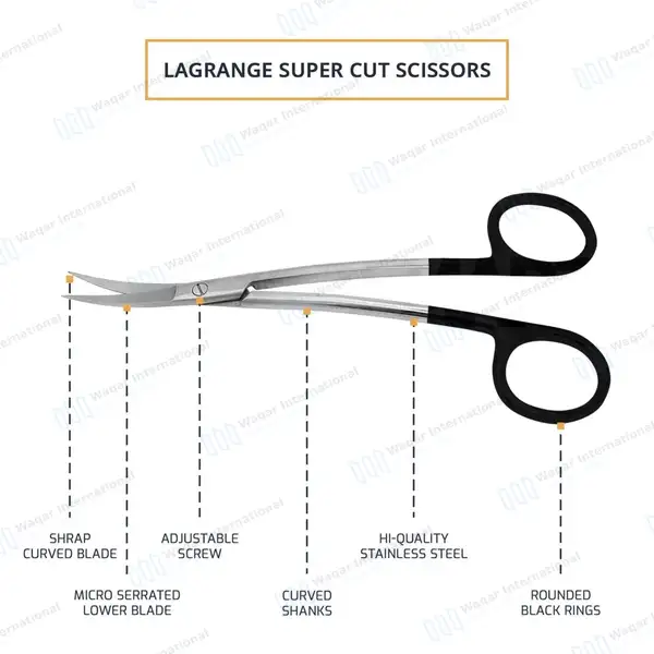 La Grange SuperCut Scissors 4.5″ Double Curved - surgical instruments manufactured by Waqar International, Sialkot - view 4