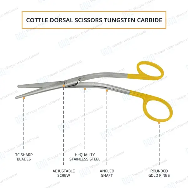 T/C Cottle Dorsal Scissors 6″ Angled Shanks with Gold Handle - surgical instruments manufactured by Waqar International, Sialkot - view 4