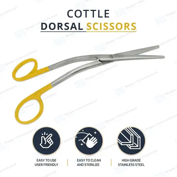 T/C Cottle Dorsal Scissors 6″ Angled Shanks with Gold Handle - surgical instruments manufactured by Waqar International, Sialkot - view 9