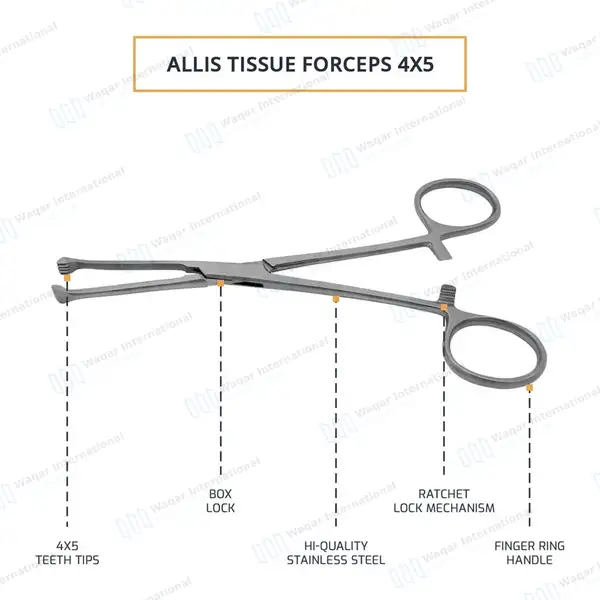 Allis Tissue Forceps 6″ 4×5 Teeth - surgical instruments manufactured by Waqar International, Sialkot - view 4