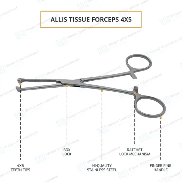 Allis Tissue Forceps 7″ 4×5 Teeth - surgical instruments manufactured by Waqar International, Sialkot - view 4