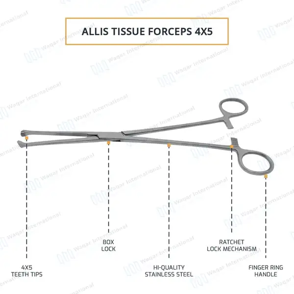 Allis Tissue Forceps 10″ 4×5 Teeth - surgical instruments manufactured by Waqar International, Sialkot - view 4