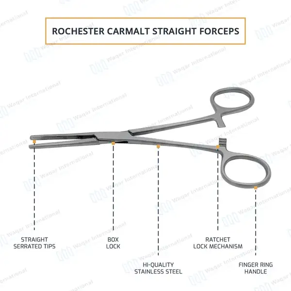 2 Pcs Carmalt Forceps Set 8″ (20.3cm) Straight & Curved - surgical instruments manufactured by Waqar International, Sialkot - view 7