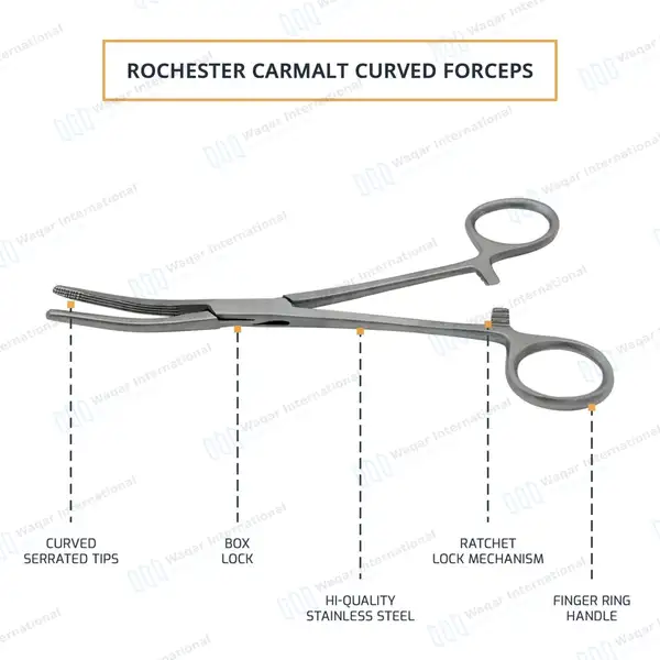 2 Pcs Carmalt Forceps Set 8″ (20.3cm) Straight & Curved - surgical instruments manufactured by Waqar International, Sialkot - view 8
