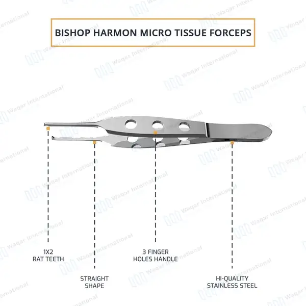 Bishop Harmon Micro Tissue Forceps 3.5″ Delicate 0.3mm 1×2 Teeth - surgical instruments manufactured by Waqar International, Sialkot - view 3