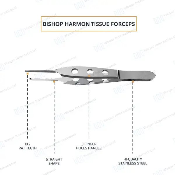 Bishop Harmon Tissue Forceps 3.5″ Standard 0.7mm 1×2 Teeth - surgical instruments manufactured by Waqar International, Sialkot - view 3