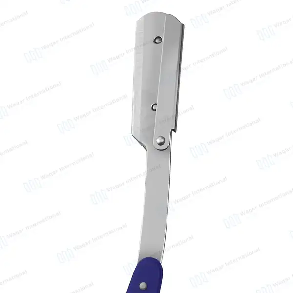 Straight Edge Barber Razor with 11 Double Edge Blades – Blue - beauty instruments manufactured by Waqar International, Sialkot - view 2