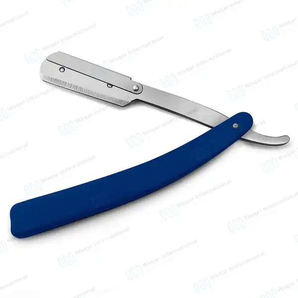 Straight Edge Barber Razor with 11 Double Edge Blades – Blue - beauty instruments manufactured by Waqar International, Sialkot - view 4
