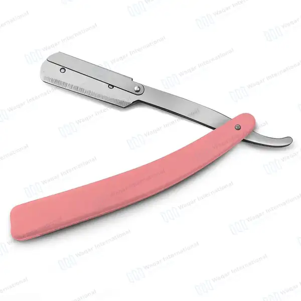 Straight Edge Barber Razor with 11 Double Edge Blades – Forested Pink - beauty instruments manufactured by Waqar International, Sialkot - view 4
