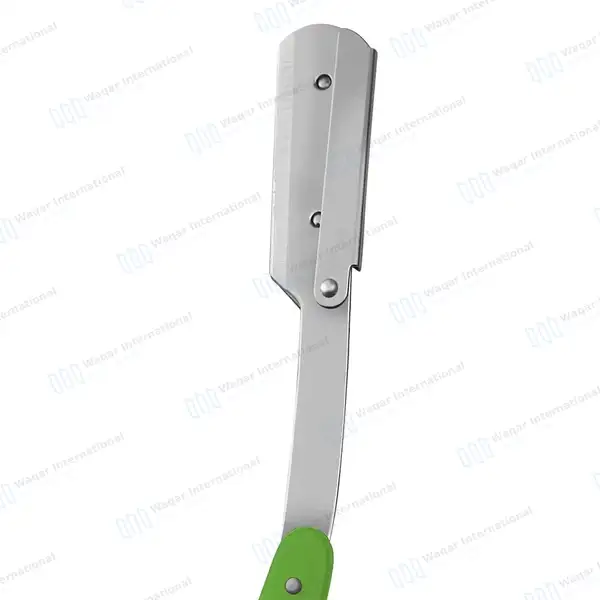 Straight Edge Barber Razor with 11 Double Edge Blades – Green - beauty instruments manufactured by Waqar International, Sialkot - view 2