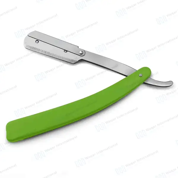 Straight Edge Barber Razor with 11 Double Edge Blades – Green - beauty instruments manufactured by Waqar International, Sialkot - view 4