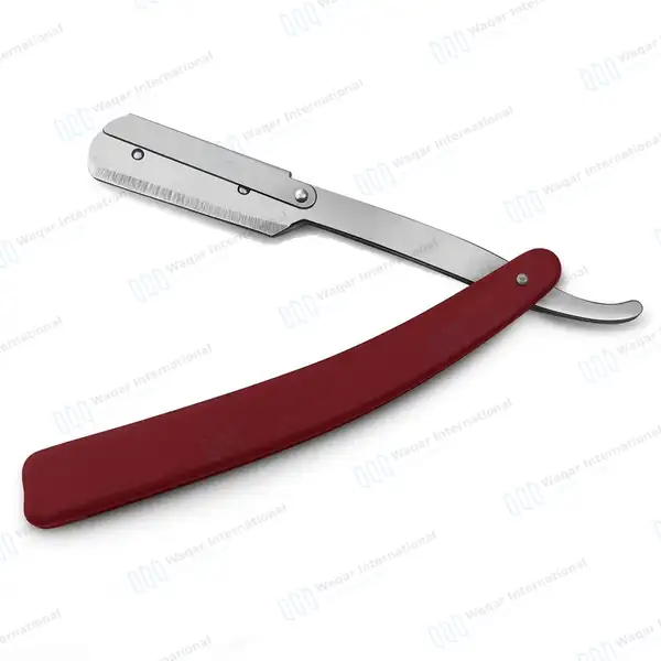Straight Edge Barber Razor with 11 Double Edge Blades – Red - beauty instruments manufactured by Waqar International, Sialkot - view 3