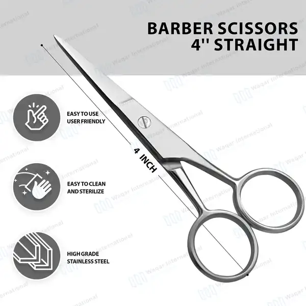 Barber Scissors 4″ Straight Sharp Blades with Ring Handles - beauty instruments manufactured by Waqar International, Sialkot - view 3