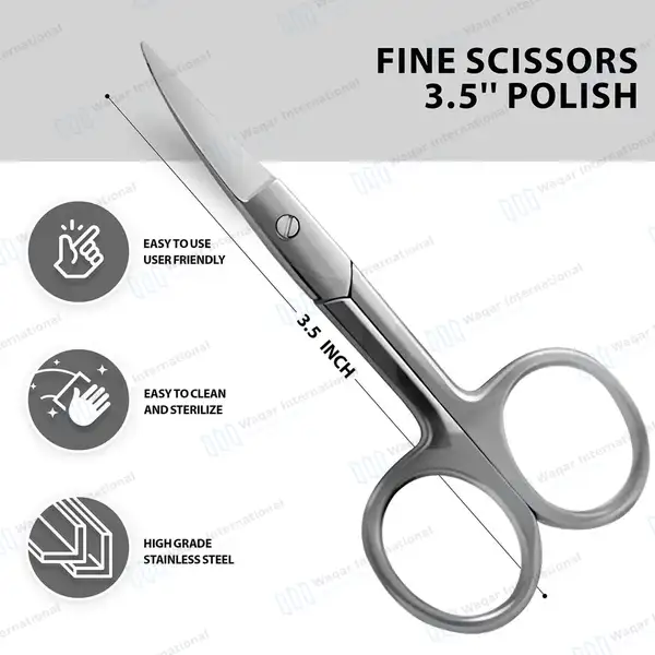 Fine Nail Scissors 3.5″ Curved Polished - surgical instruments manufactured by Waqar International, Sialkot - view 3
