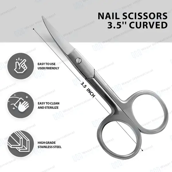 Nail Scissors 3.5″ Curved Blades - surgical instruments manufactured by Waqar International, Sialkot - view 3