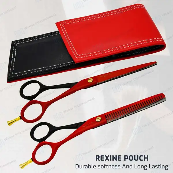Professional Hair Cutting & Texturizing Set 6″ Red & Black - surgical instruments manufactured by Waqar International, Sialkot - view 2