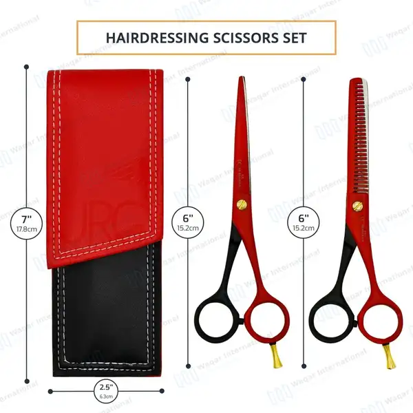 Professional Hair Cutting & Texturizing Set 6″ Red & Black - surgical instruments manufactured by Waqar International, Sialkot - view 3