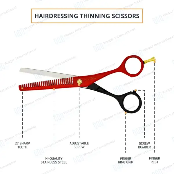 Professional Hair Cutting & Texturizing Set 6″ Red & Black - surgical instruments manufactured by Waqar International, Sialkot - view 4
