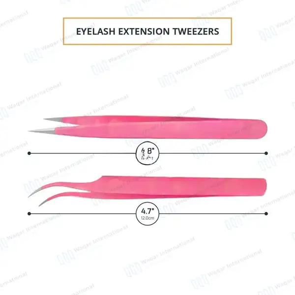 2 Pcs Eyelash Extension Tweezers Set Straight & Curved Pointed Tips – Pink - surgical instruments manufactured by Waqar International, Sialkot - view 3
