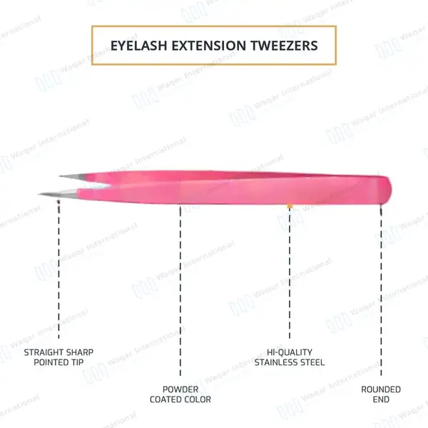 2 Pcs Eyelash Extension Tweezers Set Straight & Curved Pointed Tips – Pink - surgical instruments manufactured by Waqar International, Sialkot - view 4