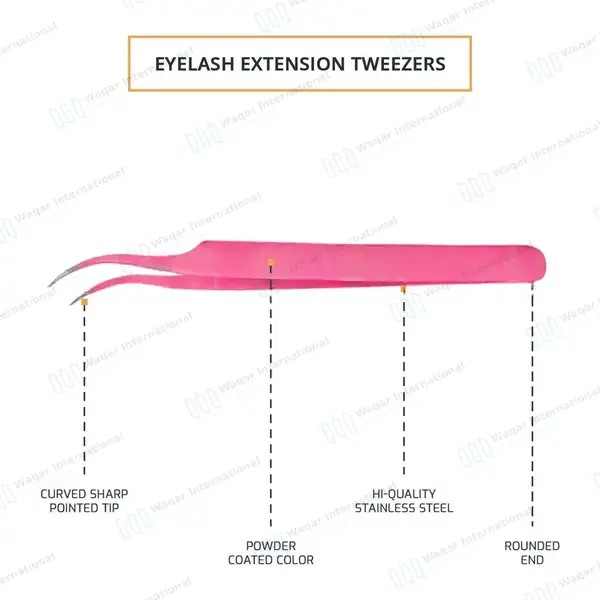 2 Pcs Eyelash Extension Tweezers Set Straight & Curved Pointed Tips – Pink - surgical instruments manufactured by Waqar International, Sialkot - view 5