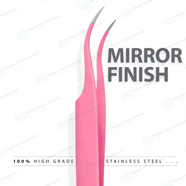 2 Pcs Eyelash Extension Tweezers Set Straight & Curved Pointed Tips – Pink - surgical instruments manufactured by Waqar International, Sialkot - view 6