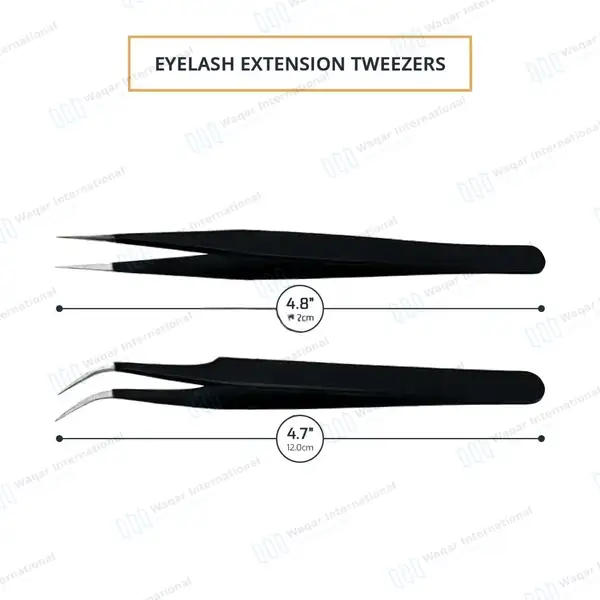 2 Pcs Eyelash Extension Tweezers Set Straight & Curved Pointed Tips – Black - surgical instruments manufactured by Waqar International, Sialkot - view 3